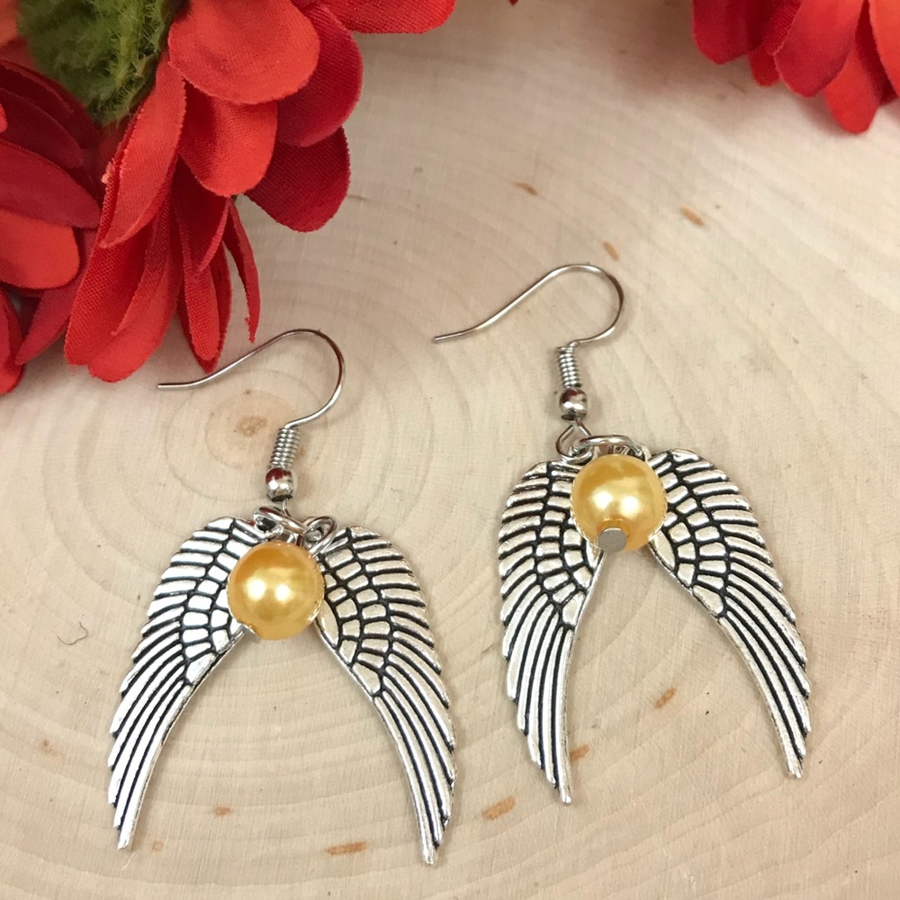 Harry Potter Silver Golden Snitch Earrings - Picture 2 of 4